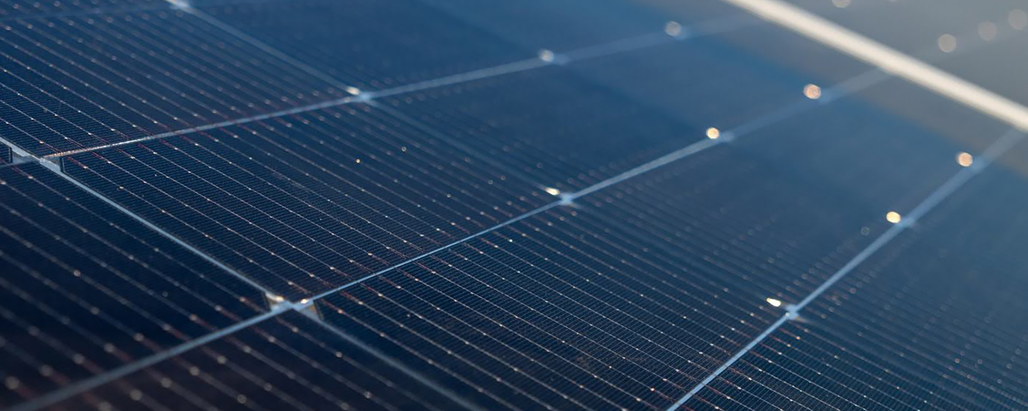 Close-up of solar panels installed on a solar farm, generating renewable energy from sunlight.