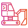 Stylised pink and orange digger icon with bucket and arm